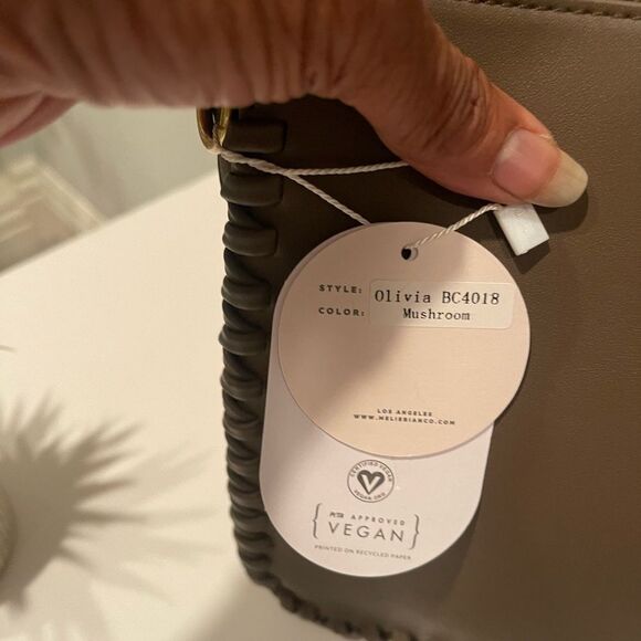 Melie Bianco Elegant Leather Crossbody Bag. Color: Mushroom - Picture 4 of 8